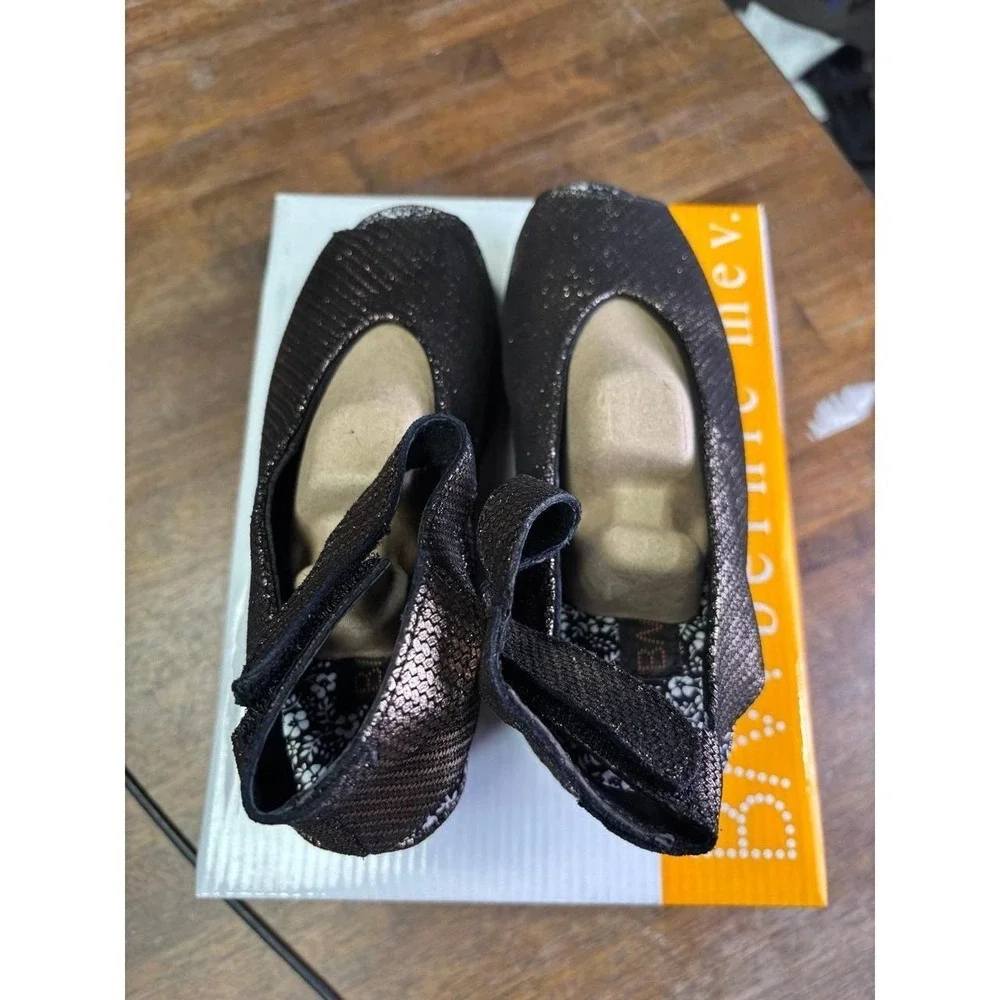 Bernie Mev Mely Black Rose Gold Metallic Wedge Sandals Size 37 US 6.5